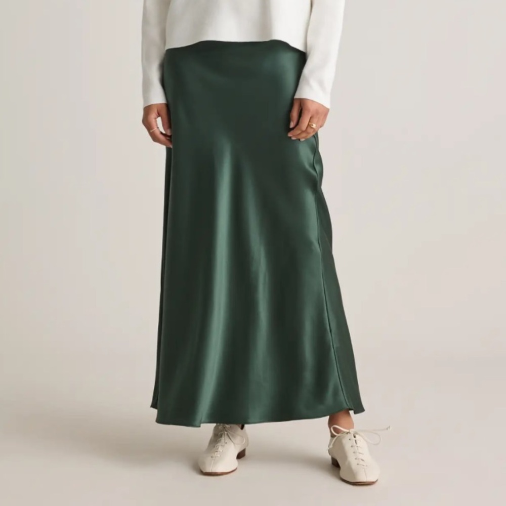 100% Washable Silk Forest Green Maxi Skirt